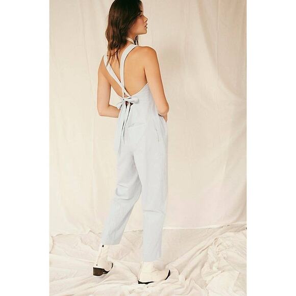 New Free People Josephine Tapered Jumper $98 Free-est  MEDIUM Pale Blue Jumpsuit - Picture 2 of 6